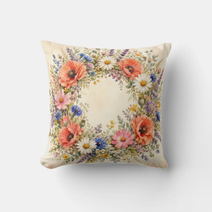 Aquarell-Wildblumen-Kranz Cottage-Garten Kissen