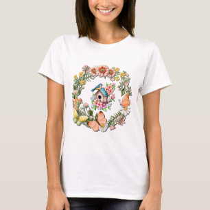Aquarell-Wildblumen-Kranz mit Schmetterlingen T-Shirt