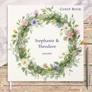 Aquarell-Wildblumen-Kranz Personalisierte Hochzeit Gästebuch