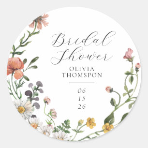 Aquarell-Wildblumen-Kranz-Script-Brautabschiedspar Runder Aufkleber
