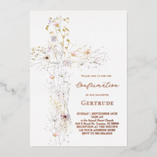 Aquarell-Wildblumen-Kreuz-Bestätigung Folieneinladung