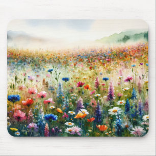 Aquarell-Wildblumen-Landschaftsszene Mousepad