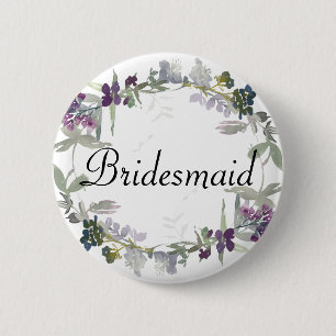 Aquarell-Wildblumen Lavendel-Blumen Brautjungfer Button