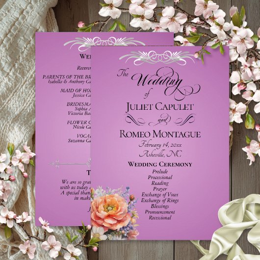 Aquarell-Wildblumen - Lavendel-Hochzeit Programm
