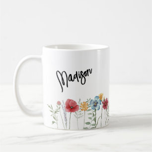 Aquarell-Wildblumen mit Ihrem Namen Kaffeetasse