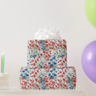 Aquarell-Wildblumen-Mohn-Gänseblümchen-Geschenkver Geschenkpapier