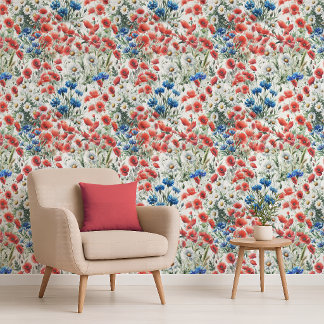 Aquarell-Wildblumen-Mohn-Gänseblümchen-Tapete Tapete