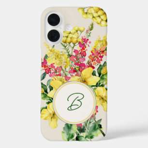 Aquarell-Wildblumen-Monogramm iPhone 16 Hülle
