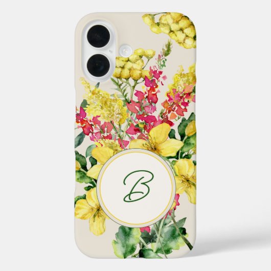 Aquarell-Wildblumen-Monogramm Case-Mate iPhone Hülle (Rückseite)