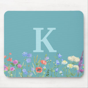 Aquarell-Wildblumen-Monogramm Mousepad