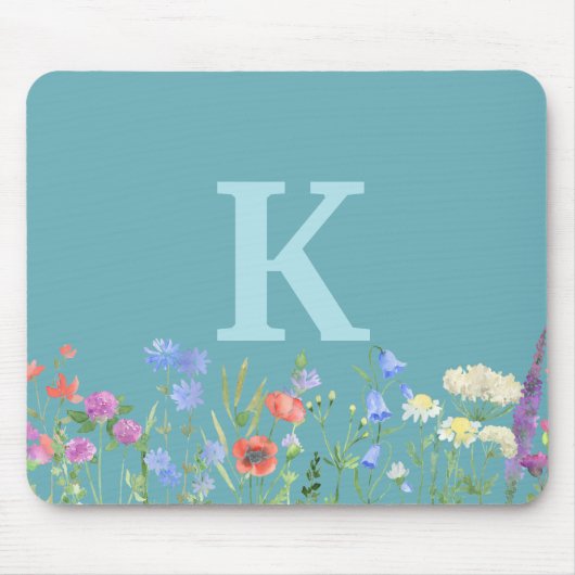 Aquarell-Wildblumen-Monogramm Mousepad (Vorne)