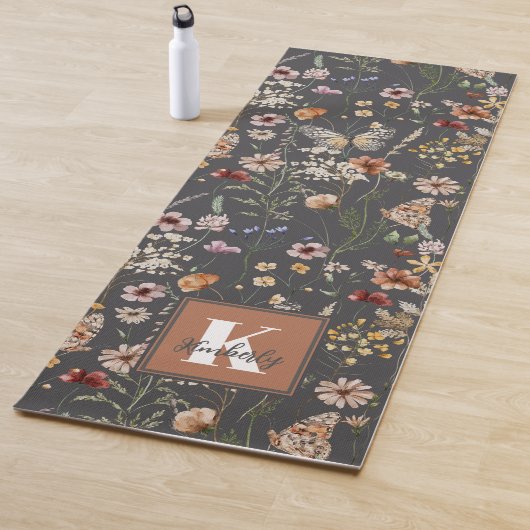 Aquarell-Wildblumen-Monogramm-Name Yogamatte (Beispiel)