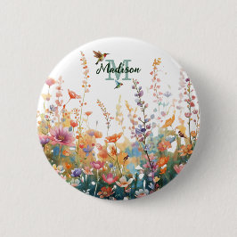 Aquarell-Wildblumen-Monogramm Personalisierter Nam Button