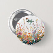 Aquarell-Wildblumen-Monogramm Personalisierter Nam Button (Vorne & Hinten)