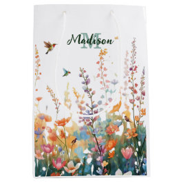 Aquarell-Wildblumen-Monogramm Personalisierter Nam Mittlere Geschenktüte