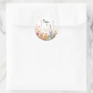 Aquarell-Wildblumen-Monogramm Personalisierter Nam Runder Aufkleber