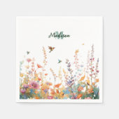 Aquarell-Wildblumen-Monogramm Personalisierter Nam Serviette (Vorderseite)