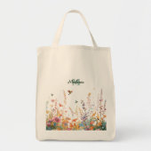 Aquarell-Wildblumen-Monogramm personalisierter Nam Tragetasche (Vorne)