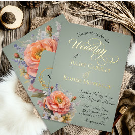 Aquarell-Wildblumen, Monogramm - Salbei Folieneinladung