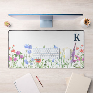Aquarell-Wildblumen-Monogramm Schreibtischunterlage