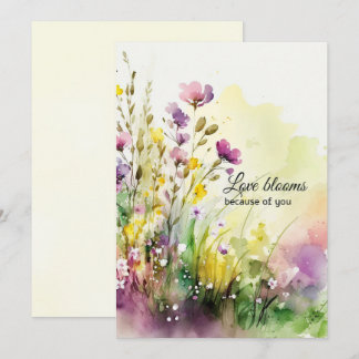Aquarell-Wildblumen Muttertag Purpur Gelb Feiertagskarte