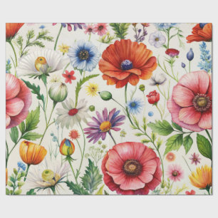 Aquarell-Wildblumen nahtloses Decoupage-Papier Geschenkpapier