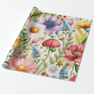 Aquarell-Wildblumen nahtloses Decoupage-Papier Geschenkpapier