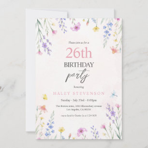 Aquarell-Wildblumen-Pastell-Blumen 26. Geburtstag Einladung