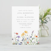 Aquarell-Wildblumen-QR-Code-Foto-Hochzeit Einladung (Stehend Vorderseite)