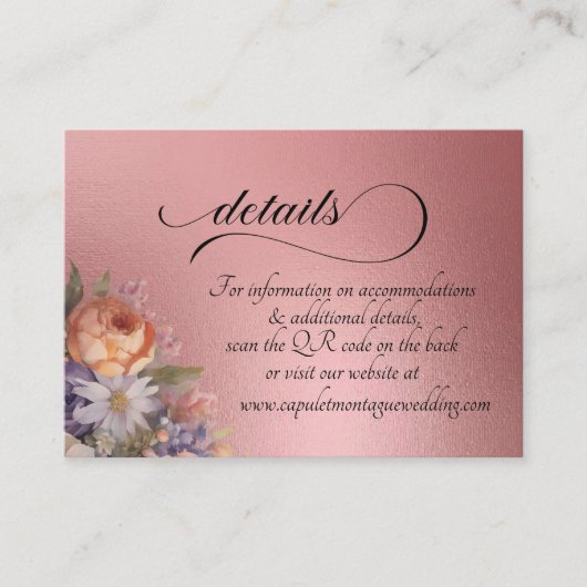 Aquarell-Wildblumen, QR-Code - Roségold Begleitkarte (Vorderseite)