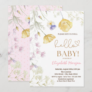 Aquarell-Wildblumen rosa Punkte Baby Shower  Einladung