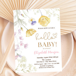 Aquarell-Wildblumen rosa Punkte Baby Shower Einladung