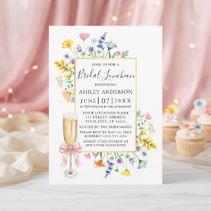 Aquarell-Wildblumen-Rosa-Schleife-Bridal-Luncheon Einladung