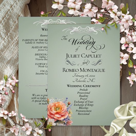 Aquarell-Wildblumen - Salbei-Hochzeit Programm