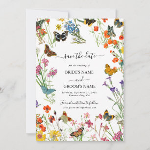 Aquarell-Wildblumen-Schmetterlinge-Blumenhochzeit Save The Date