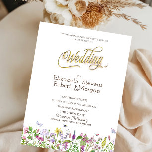 Aquarell Wildblumen Schmetterlinge Hochzeit Einladung