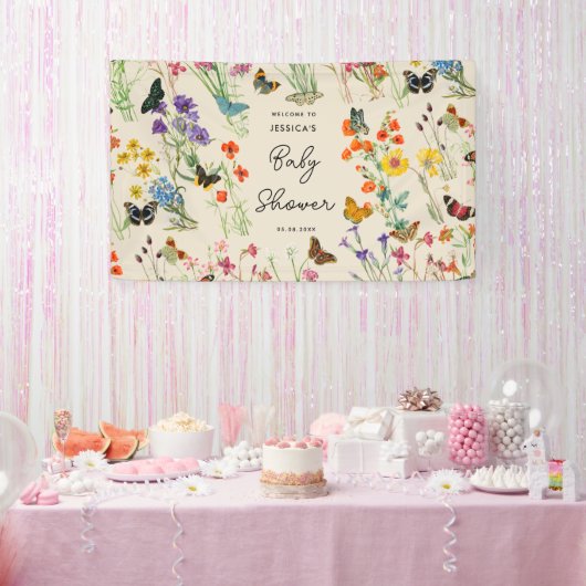 Aquarell Wildblumen Schmetterlinge Kinderdusche Banner (Party)
