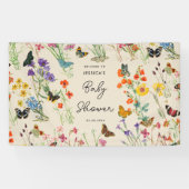 Aquarell Wildblumen Schmetterlinge Kinderdusche Banner (Horizontal)