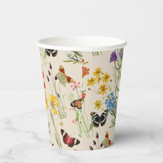 Aquarell Wildblumen Schmetterlinge Kinderdusche Pappbecher (Rechts)