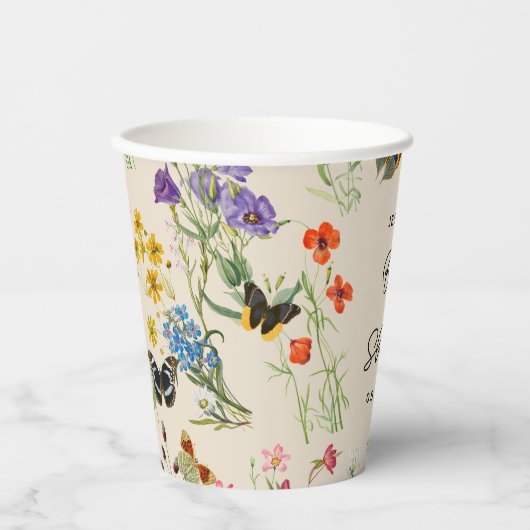 Aquarell Wildblumen Schmetterlinge Kinderdusche Pappbecher (Vorderseite)