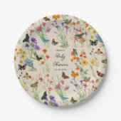 Aquarell Wildblumen Schmetterlinge Kinderdusche Pappteller (Vorderseite)