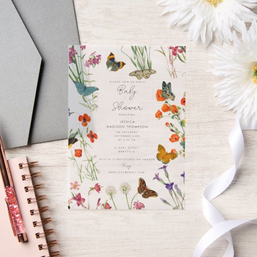 Aquarell Wildblumen Schmetterlinge Kinderdusche Pergament Einladungen (Hochzeit)
