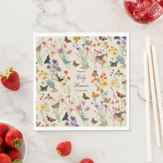 Aquarell Wildblumen Schmetterlinge Kinderdusche Serviette (Beispiel)