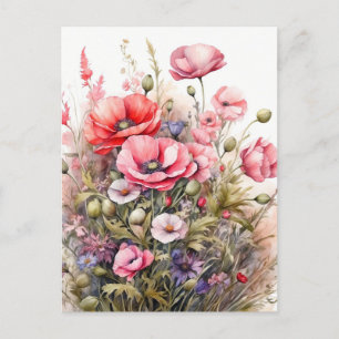 Aquarell-Wildblumen-Sommerwiese  Postkarte