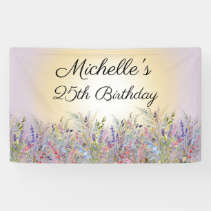 Aquarell-Wildblumen-Sonnenschein-Lila-Geburtstag Banner