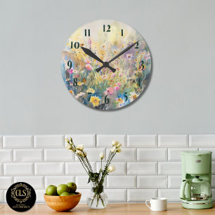 Aquarell-Wildblumen-Uhr für rustikale Farmhouse-Wä Runde Wanduhr