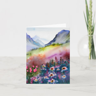Aquarell-Wildblumen und Berg individuell anpassbar Karte