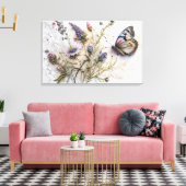 Aquarell-Wildblumen und Butterfly-Leinwand Leinwanddruck (Insitu (Wohnzimmer))