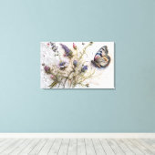 Aquarell-Wildblumen und Butterfly-Leinwand Leinwanddruck (Insitu (Holzboden))