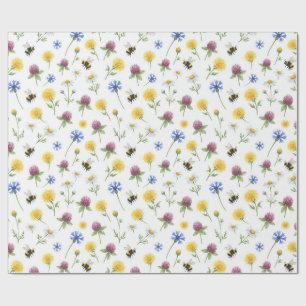 Aquarell-Wildblumen und Honigbienen Geschenkpapier